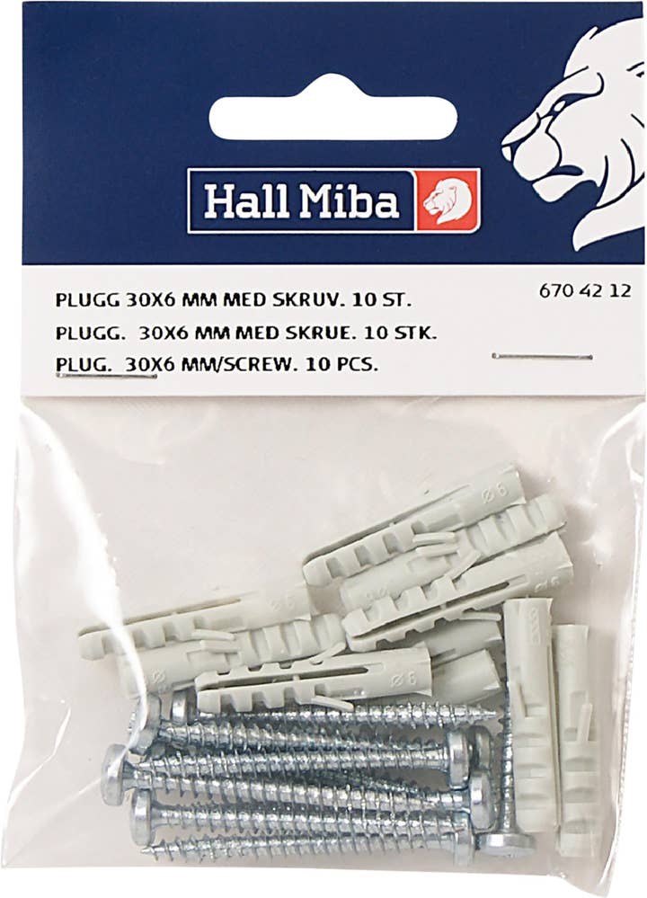 Hall Miba Plugg 30x6mm med Skruv