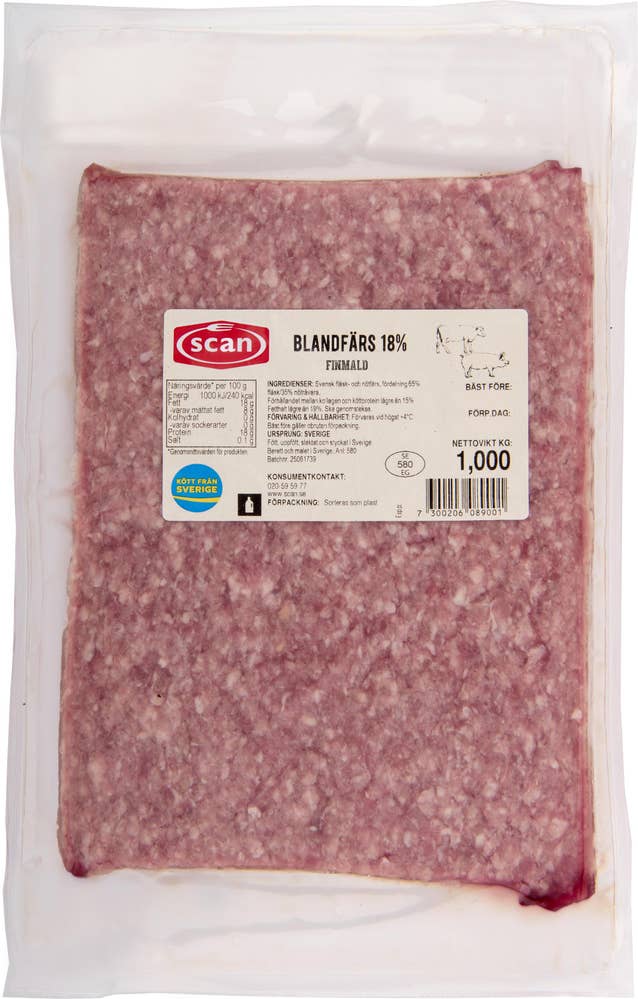 Scan Blandfärs 18% Vakuumförpackad