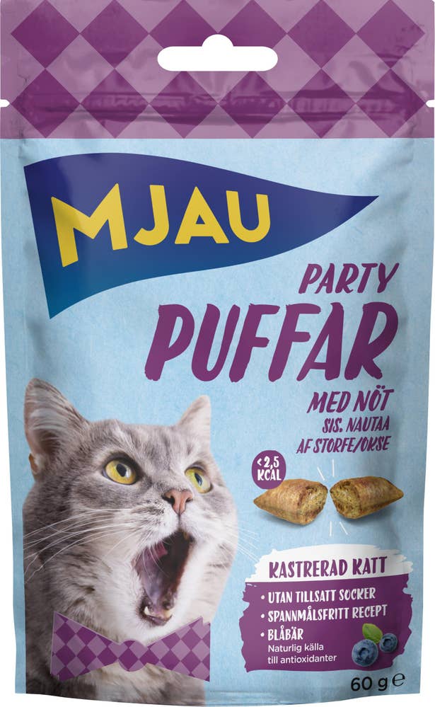 Mjau Kattmat Partypuffar Nöt
