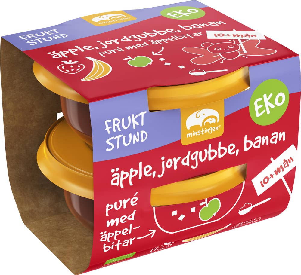 Minstingen Barnmat Äpple, Jordgubbe & Banan 10M 2x110g