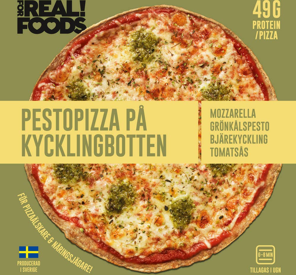FOR REAL! FOODS Pizza med Kycklingbotten Mozzarella Pesto Fryst