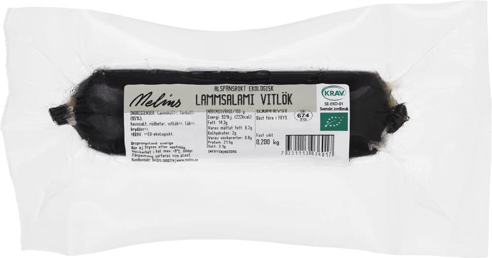 Melins Lammsalami Vitlök KRAV/EKO