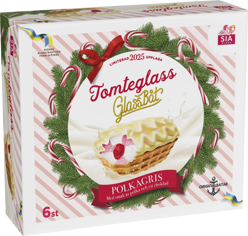 SIA Glass Glassbåt Tomteglass Polkagris 6-p