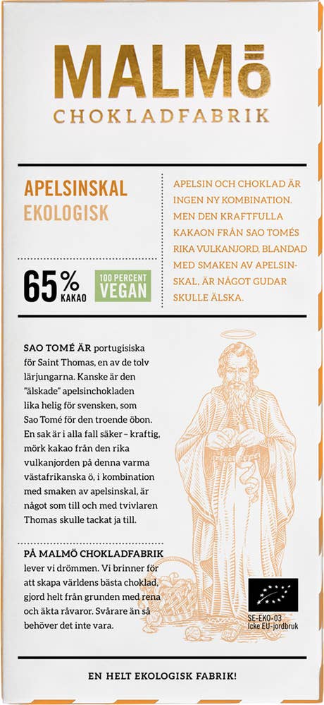 Malmö Chokladfabrik Choklad Apelsinskal 65% EKO