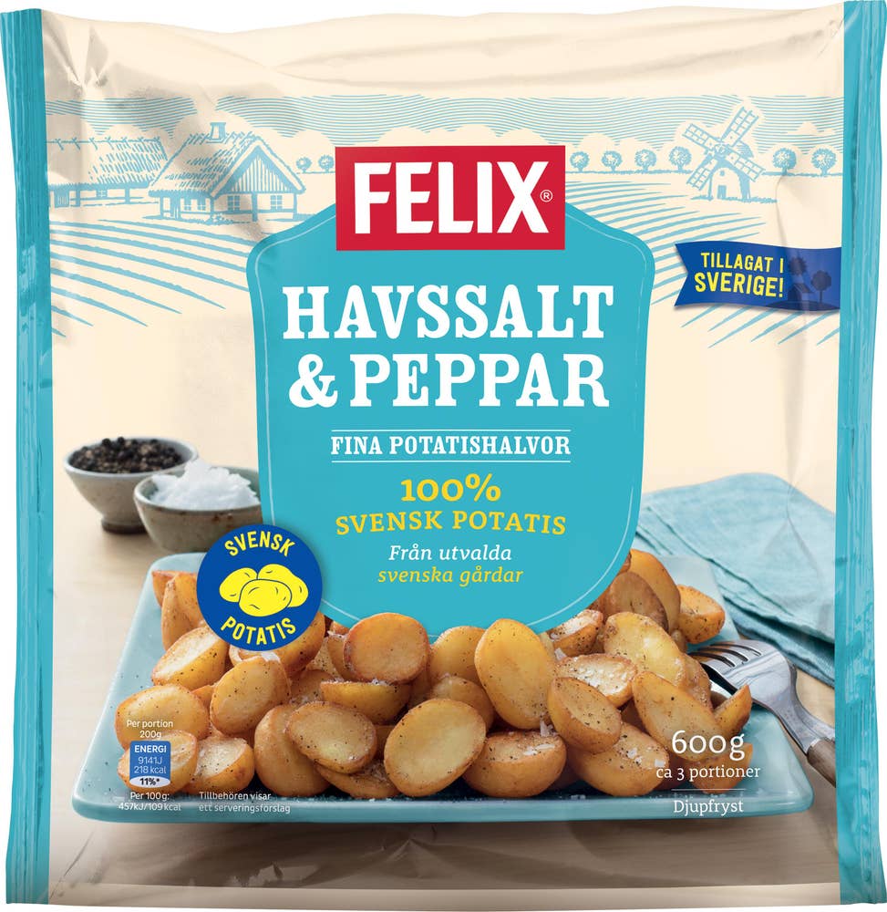 Felix Potatishalvor Havssalt/Peppar Frysta 600g