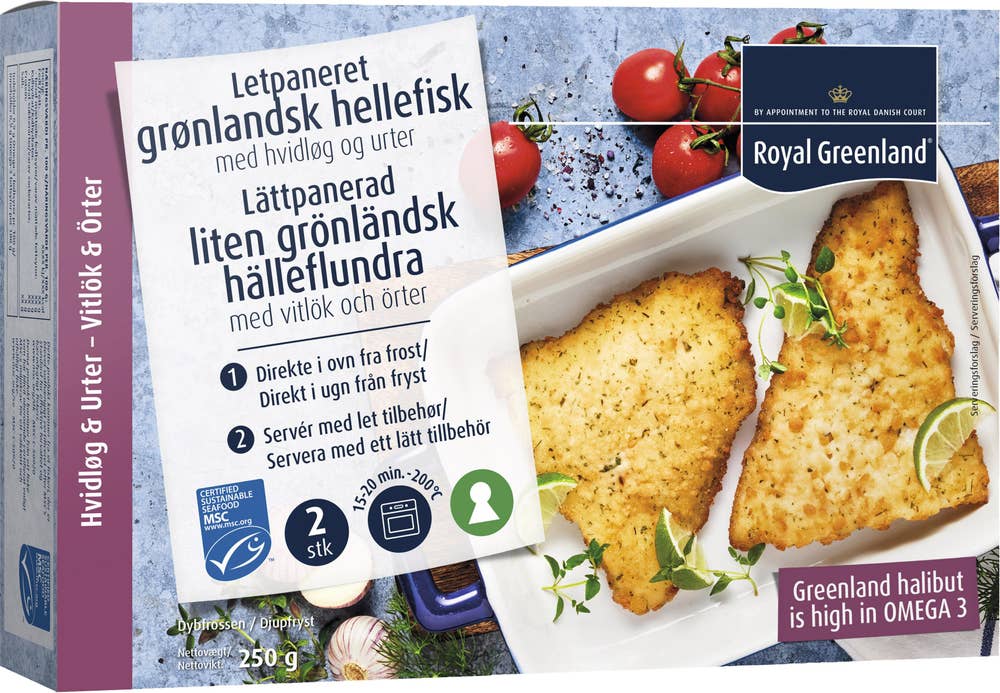 Royal Greenland Hälleflundra Panerad Vitlök & Örter Fryst MSC 250g Royal Greenland