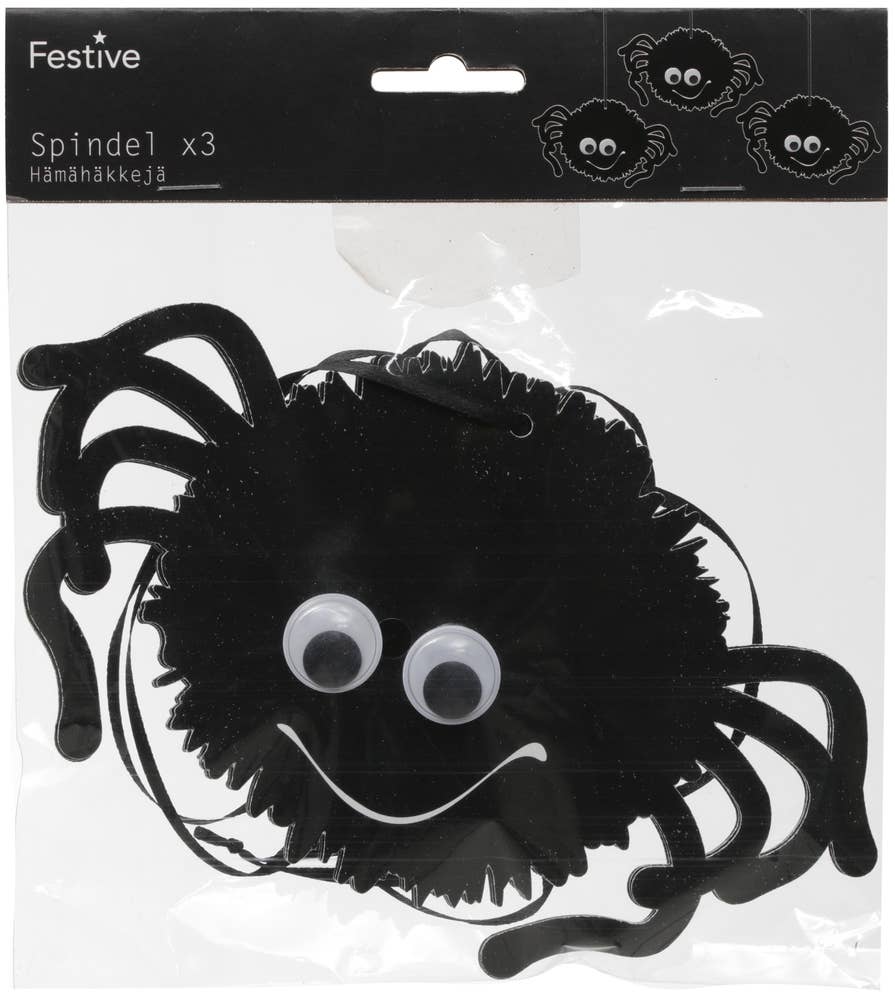 Festive Dekorationsspindel Svart Papper med Snöre 17x15cm