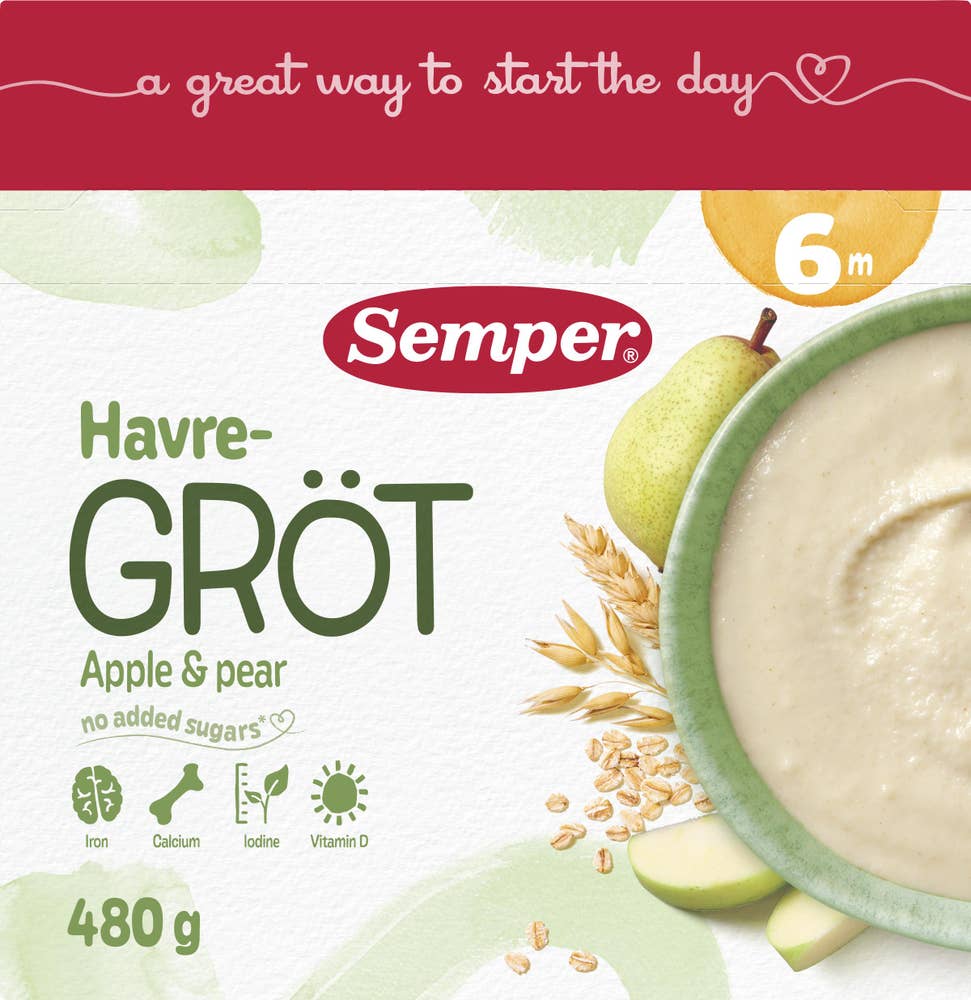 Semper Havregröt med Äpple & Päron +6M