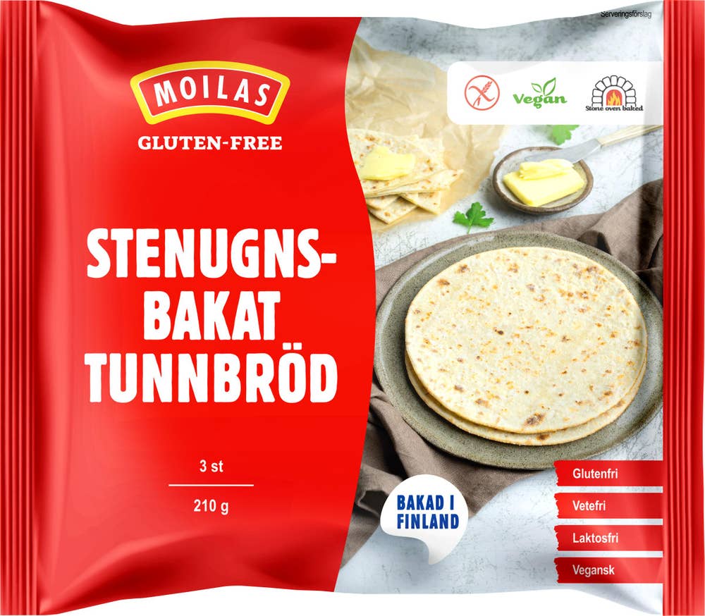 Moilas Tunnbröd Glutenfri Fryst 3-p