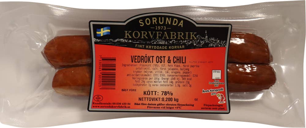 Sorunda Korvfabrik Vedrökt Ost & Chili 200g Sorunda Korvfabrik