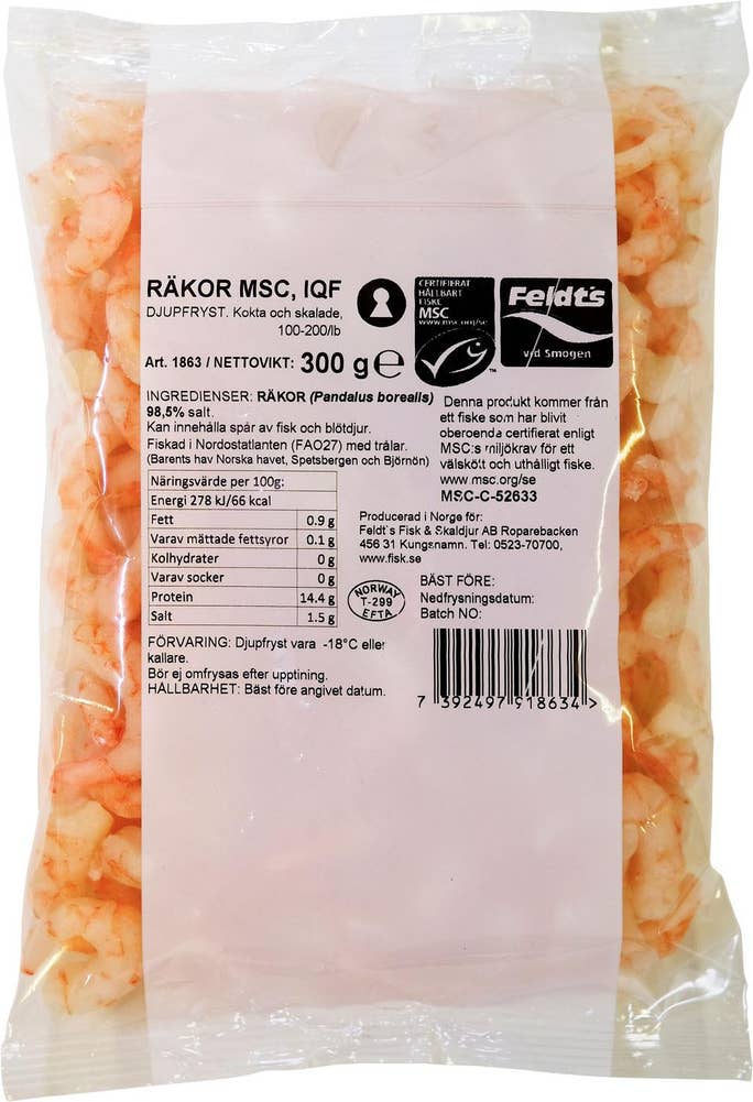 Feldts Skalade Räkor 100/200 MSC Fryst