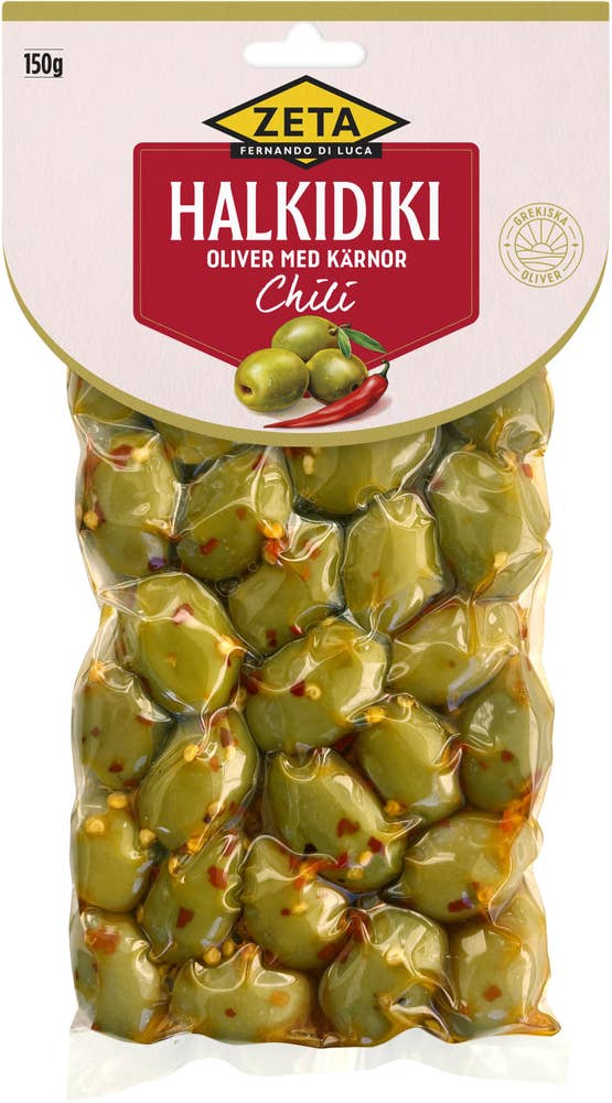 Zeta Halkidiki Oliver med Kärnor Chili