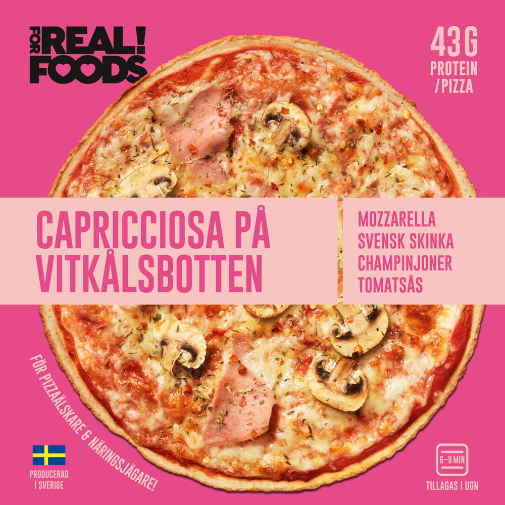 FOR REAL! FOODS Proteinpizza Capricciosa på Vitkålsbotten Fryst