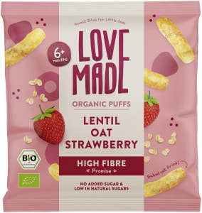 LoveMade Organics Puffs Lins Havre Jordgubb 6M EKO