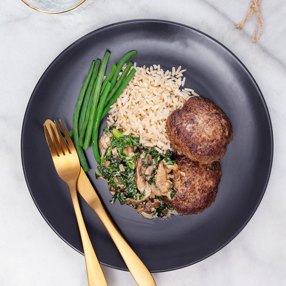 Färsbiffar med svampfräs