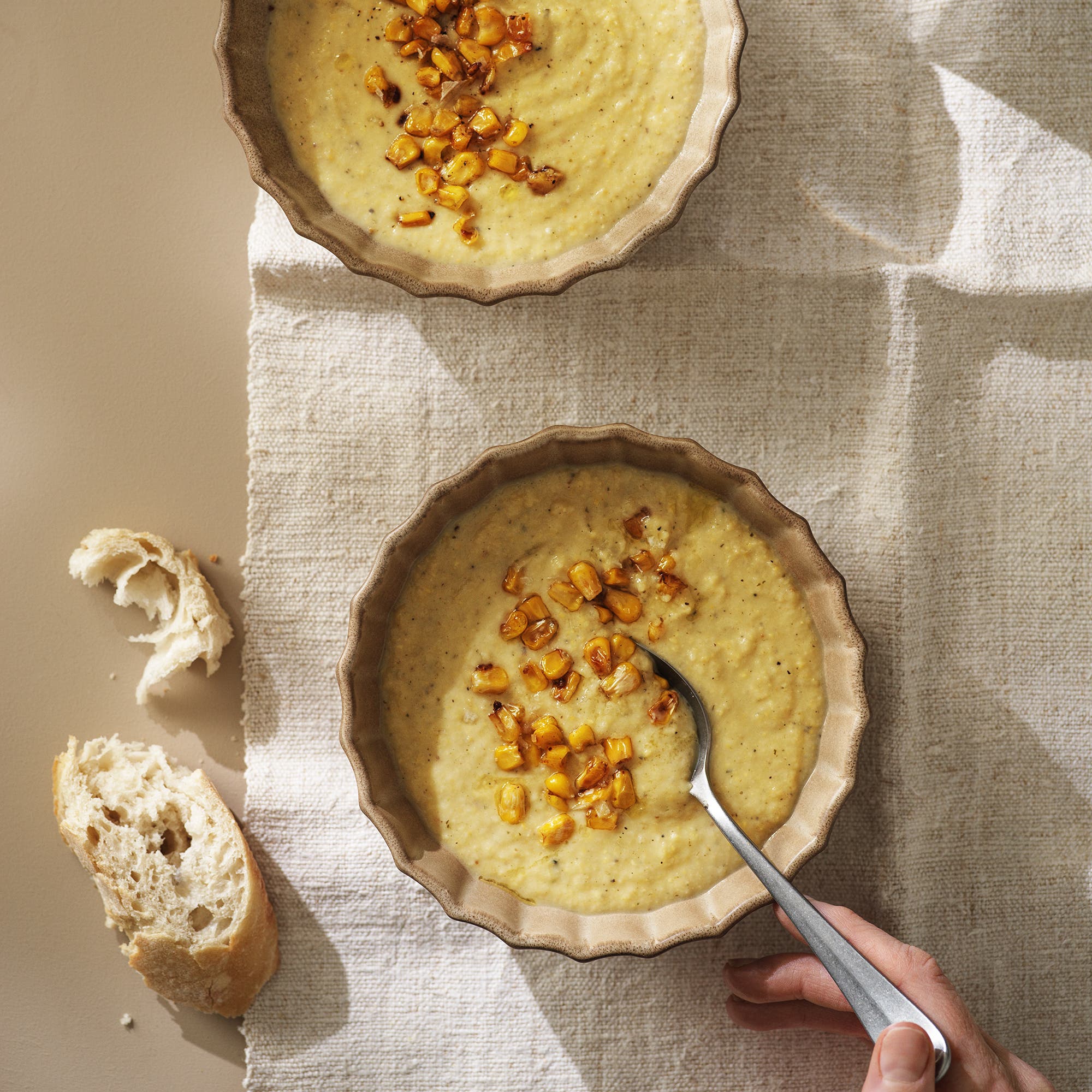 Rostad majs- och blomkålssoppa