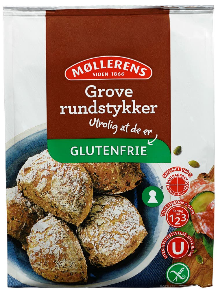 Møllerens Grove Rundstykker, bakemiks Glutenfrie
