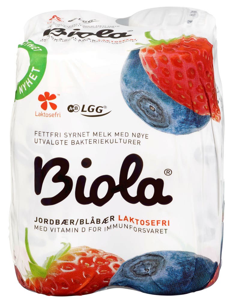 Tine Biola Mini Laktosefri Jordbær og Blåbær 4x100g