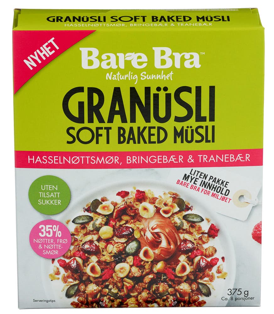 Bare Bra Granusli Hasselnøttsmør, Bringebær & Tranebær