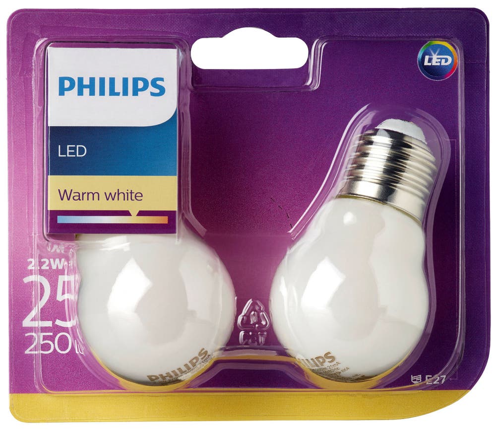 Philips Lyspære Led Classic 25w, E27 Krone Varmhvit Frost