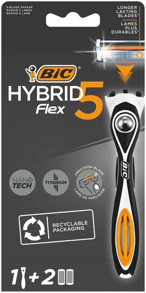 BIC Hybrid 5 Flex Barberhøvler For Menn Inkluderer 2 refilblader