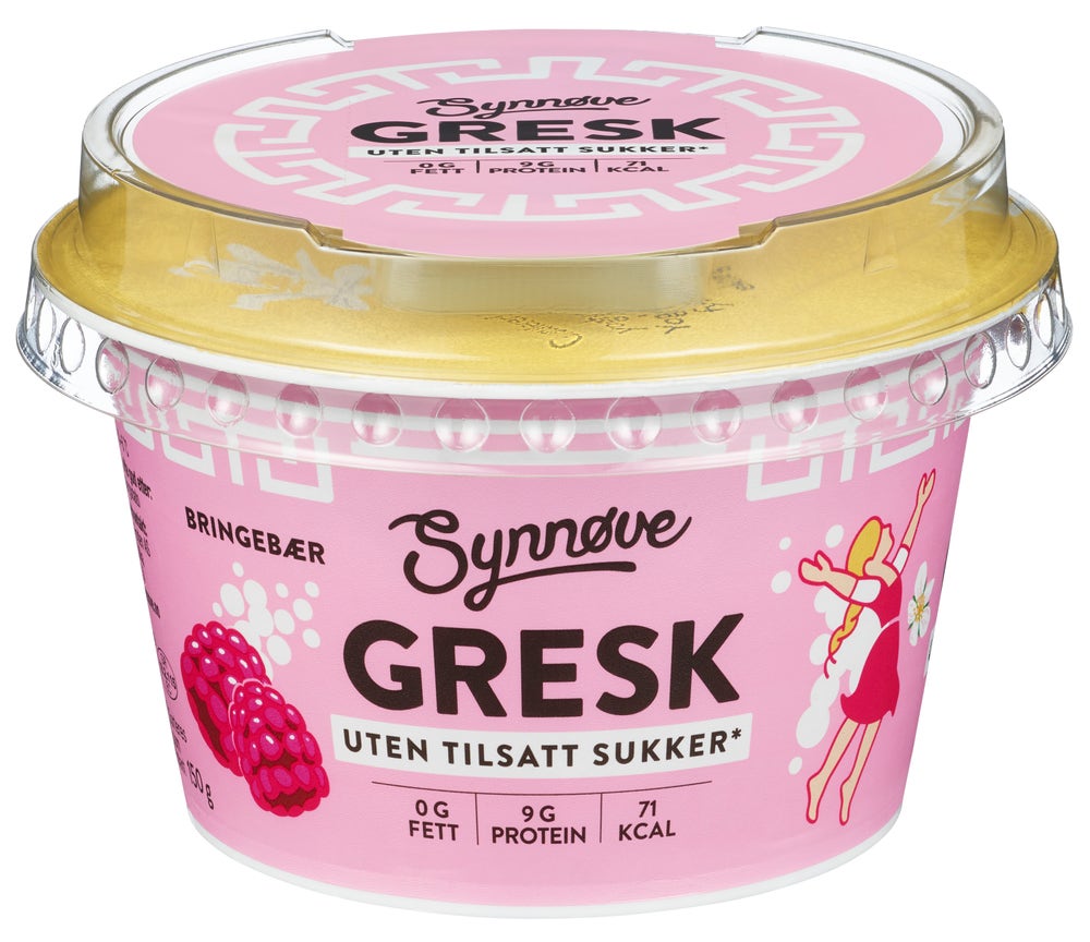Synnøve Gresk Yoghurt Med Bringebær Uten Tilsatt Sukker