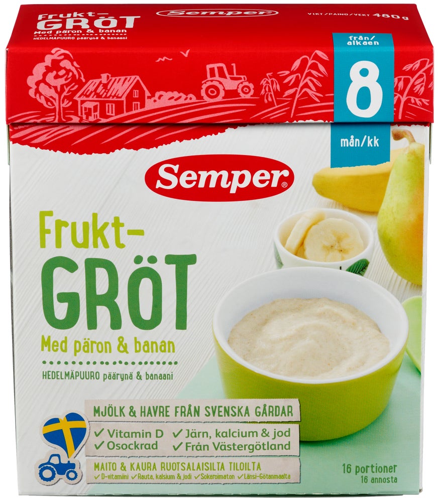 Semper Fruktgrøt med pære og banan 8 mnd