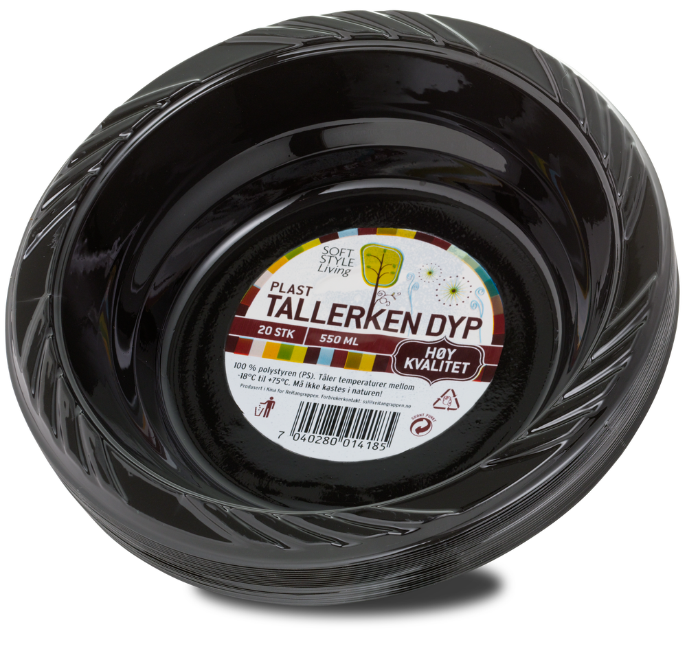 Plasttallerken Dyp Sort