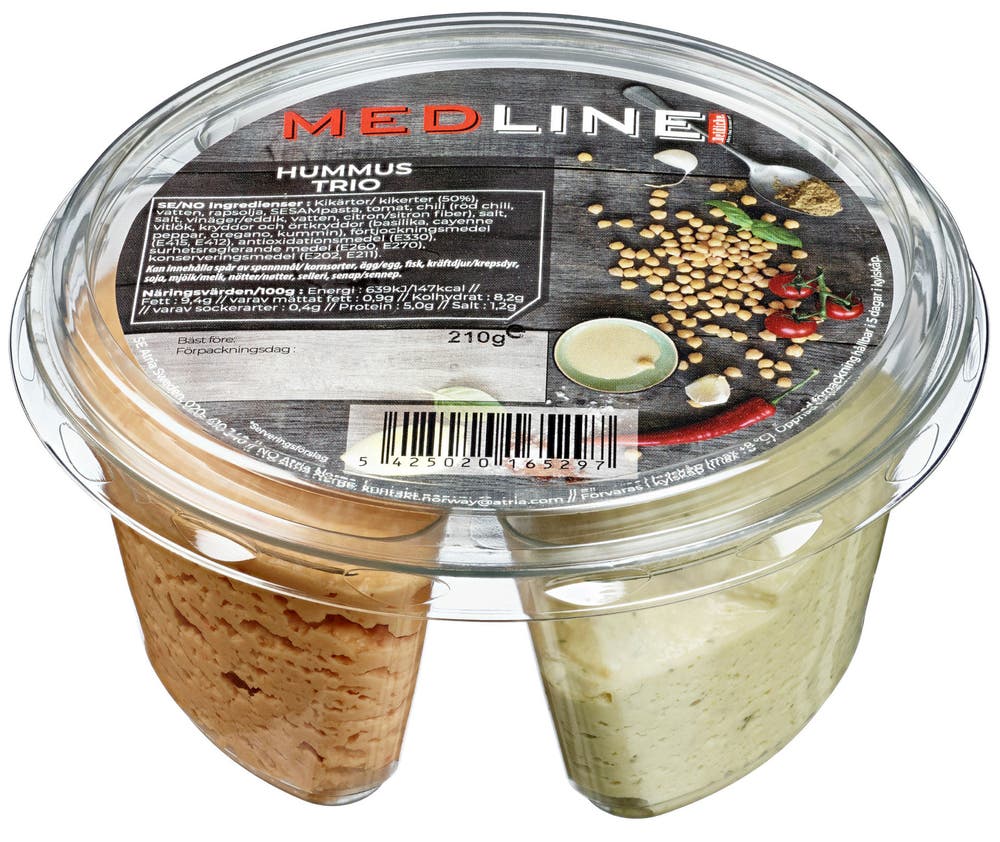 Ridderheims Hummus Trio Med Tomat, Chili og Basilikum