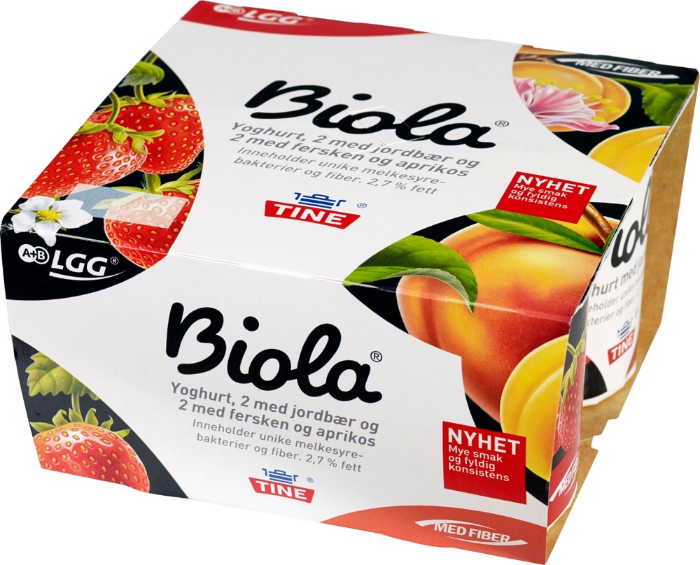 Tine Biola Yoghurt Jordbær, Fersken & Aprikos 4 pk