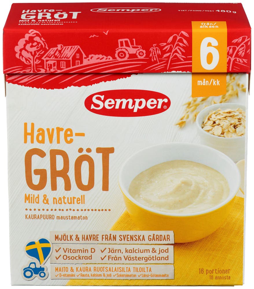 Semper Havregrøt Naturell Fra 6 mnd
