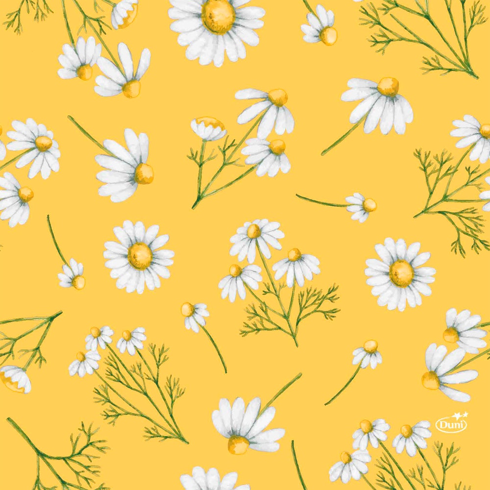 Duni Servietter Pretty Daisy Yellow 3 lag, 33x33cm