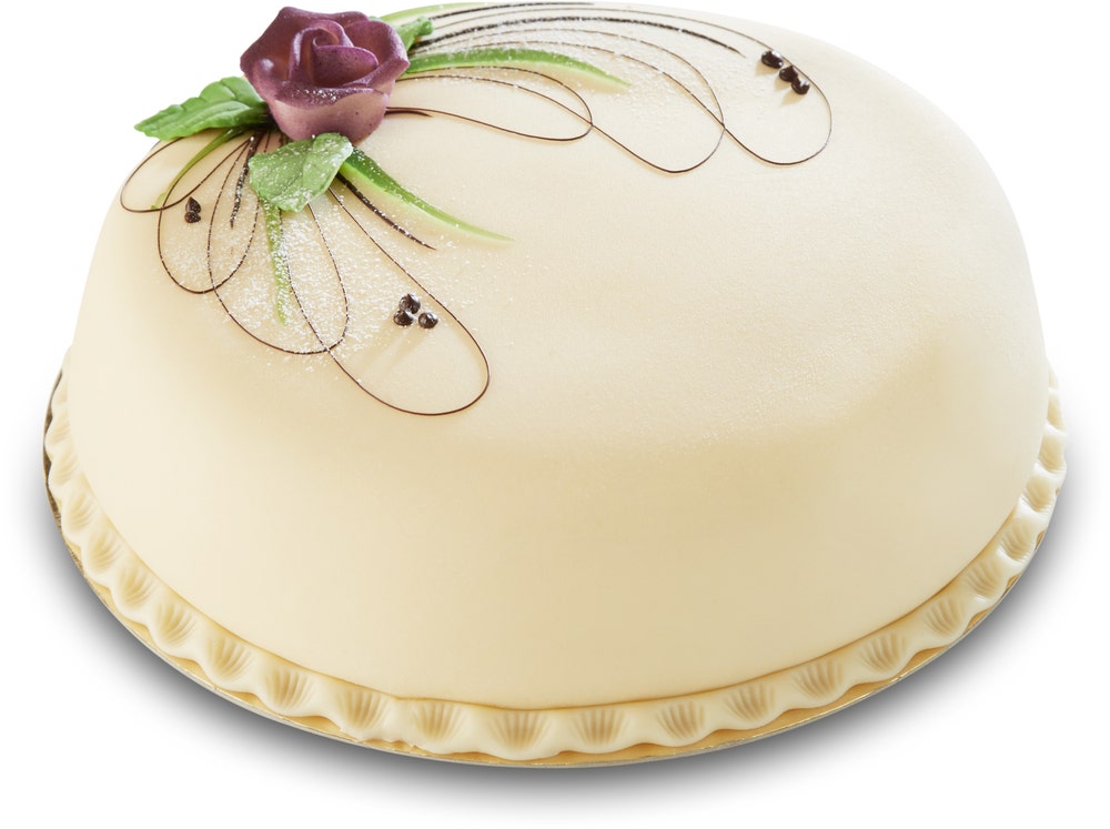 Nobel Catering Marsipankake med bringebær og vaniljekrem, 14 pers