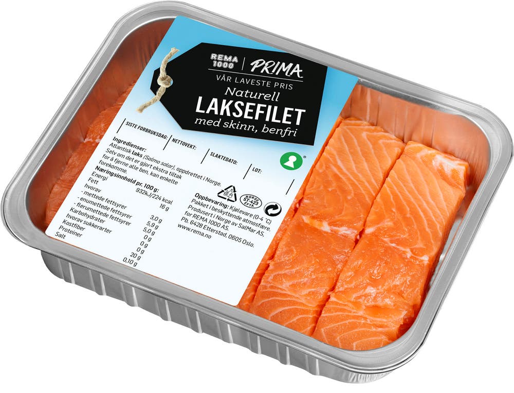 Prima Lavpris Laksefilet Naturell med Skinn Prima