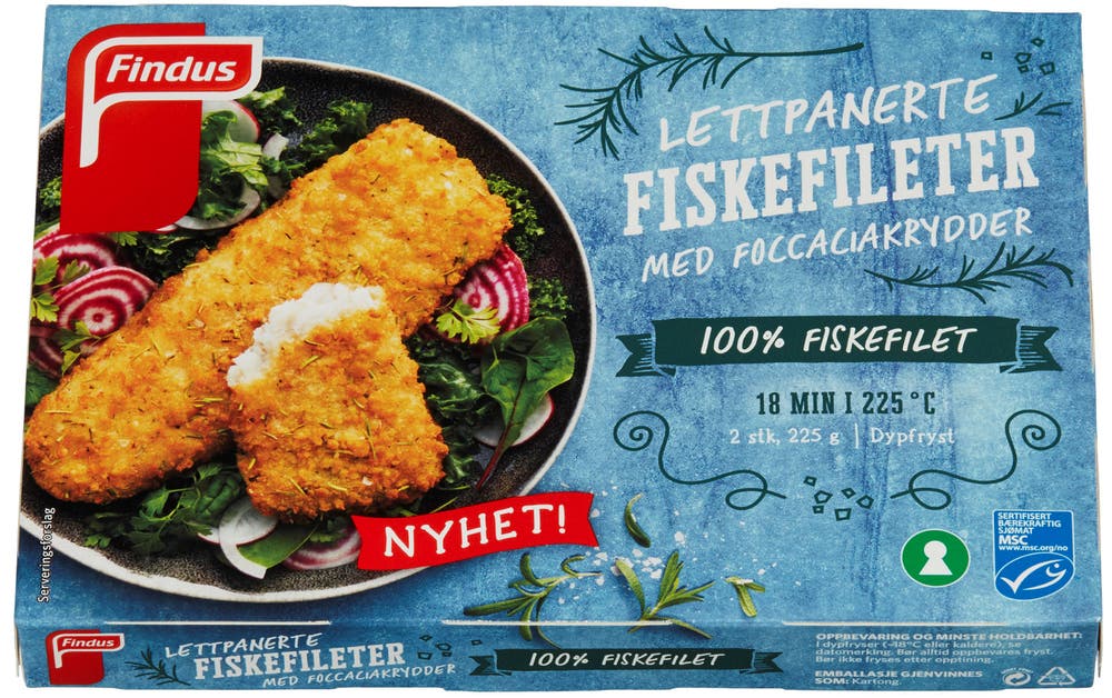 Findus Lettpanerte Fiskefileter Med Foccacia Krydder