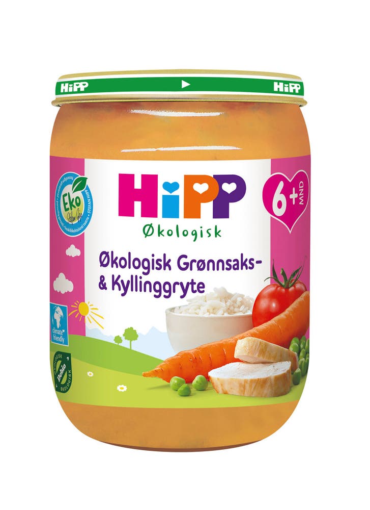 Hipp Grønnsaks- & Kyllinggryte Økologisk, fra 6 mnd