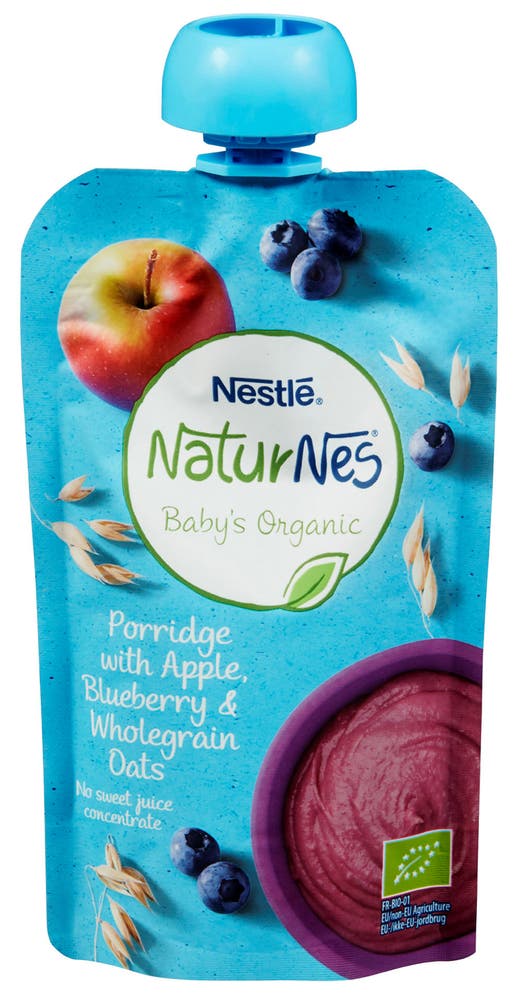 Nestlé Grøt Eple Blåbæsmoothie Økologisk, fra 6 mnd