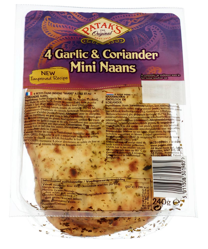 Patak's Naanbrød Mini med Hvitløk & Koriander 4 stk