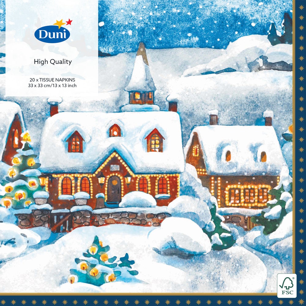 Duni Servietter Winter Village 3 lag, 33x33cm
