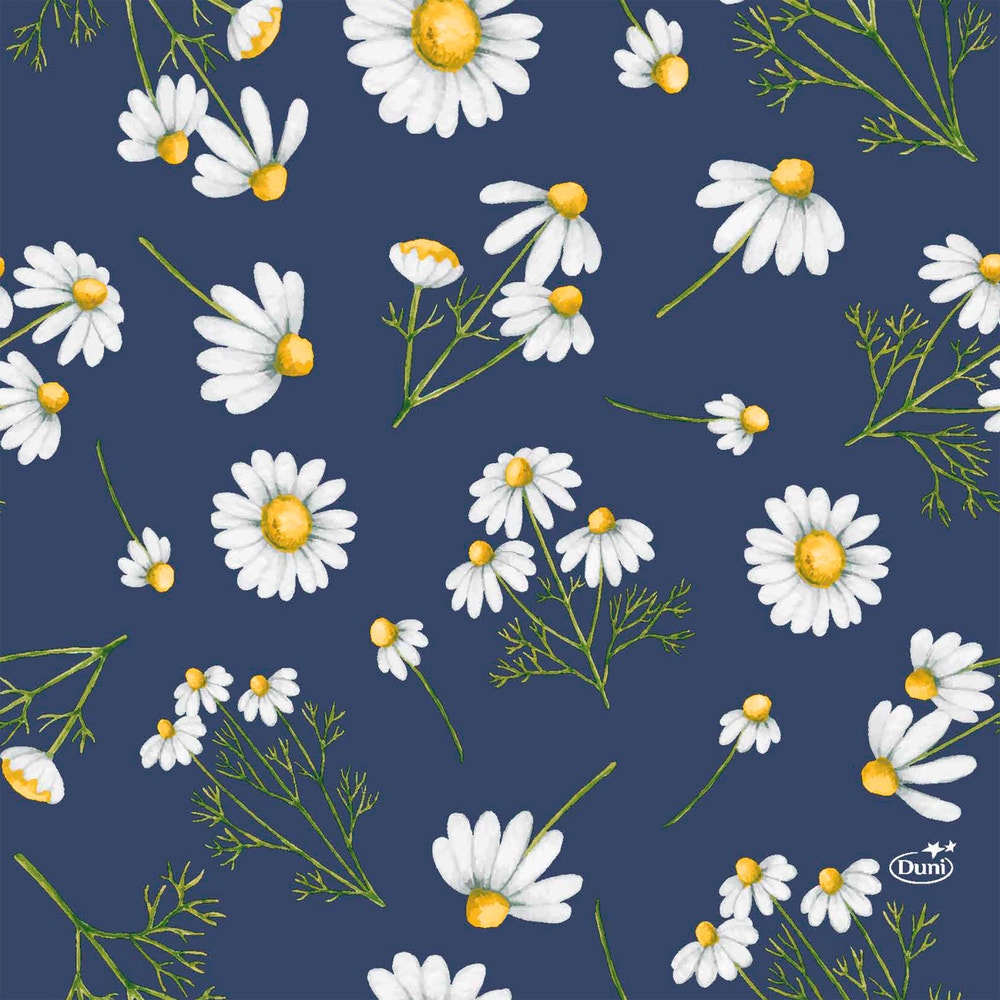 Duni Servietter Pretty Daisy Blue 3 lag, 33x33cm