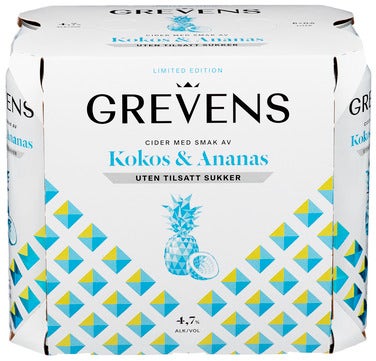 Grevens Kokos og Ananas Uten Tilsatt Sukker 6 x 0,5l