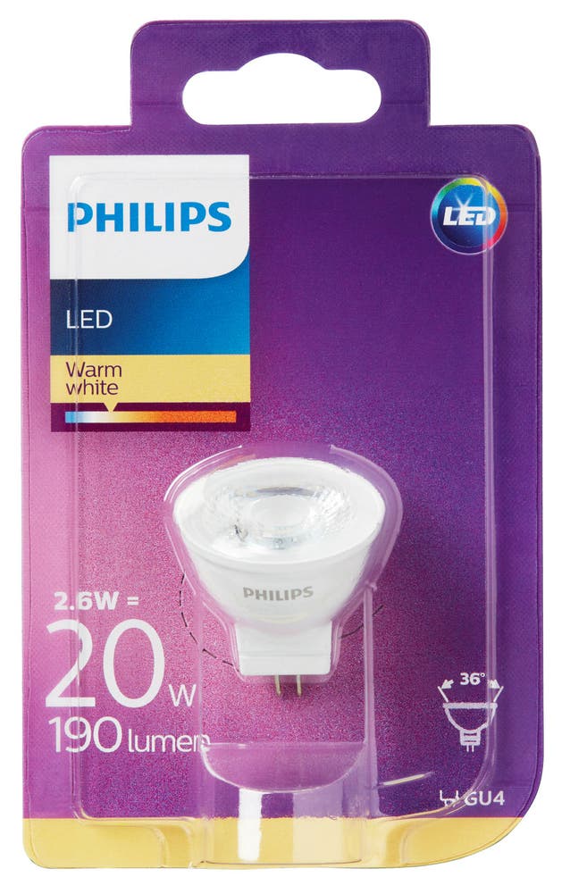 Philips Lyspære Led 20w, Gu4 Spotpære Varmhvit