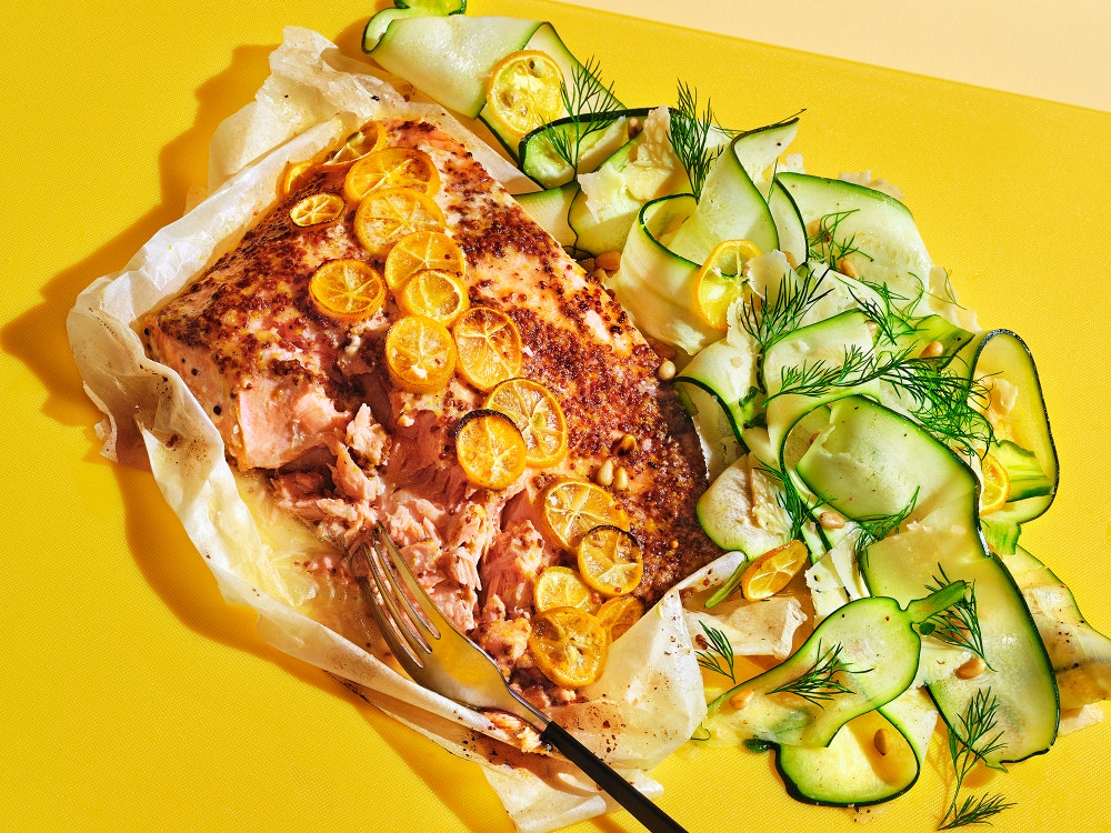 Sitrusbakt laks med squashsalat