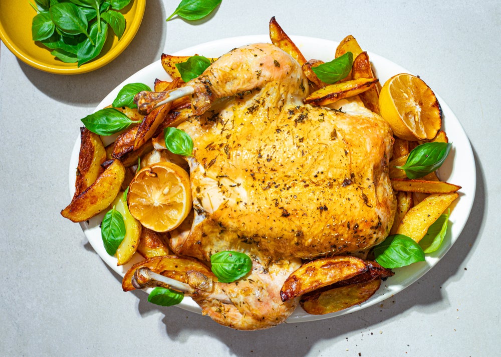 Helstekt gresk kylling med poteter